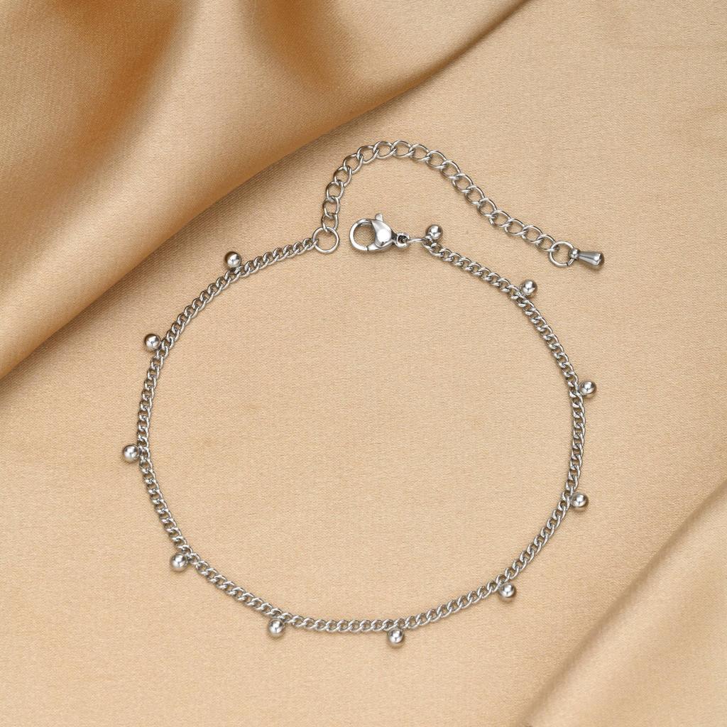 Women's Silver Tone Stainless Steel Beads Ankle Bracelet, Foot Chain Anklet, Waterproof Non Tarnish Fashion Summer Beach Jewelry