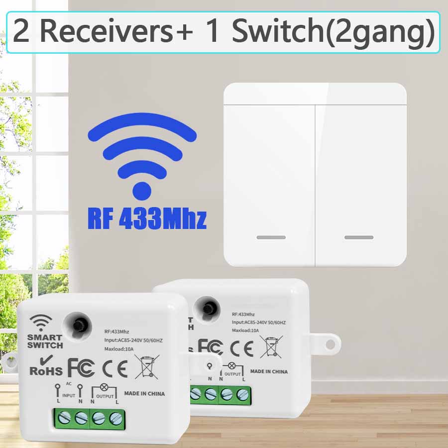 Interruttore a parete per luci wireless, ricevitore relè RF 433Mhz, interruttore a pannello 1/2/3 gang, interruttore di controllo remoto per lampada a LED 10A 110V 220V