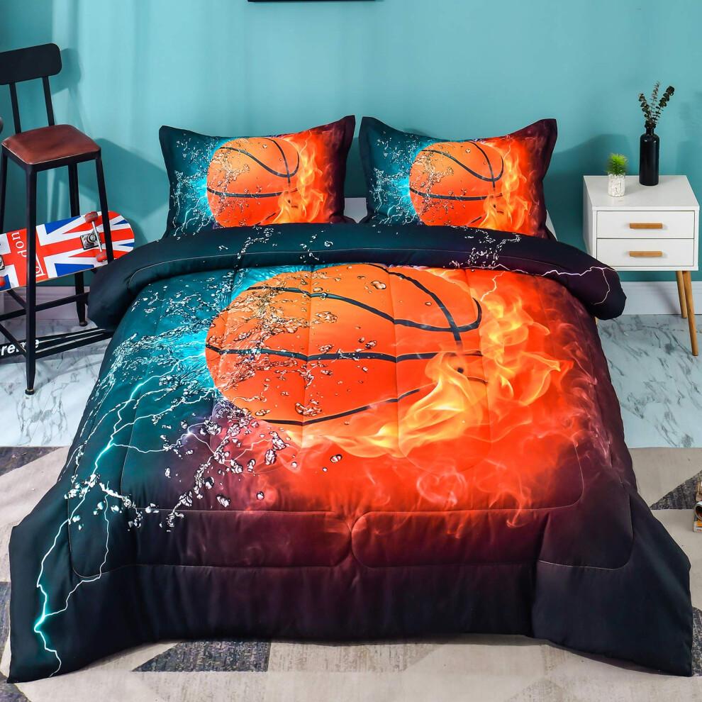 Andency Basketball-Bettdecke, Doppelbett (167,6 x 228,6 cm), 2-teilig (1 Basketball-Bettdecke, 1 Kissenbezug), Sport-Mikrofaser-Basketball-Bettde