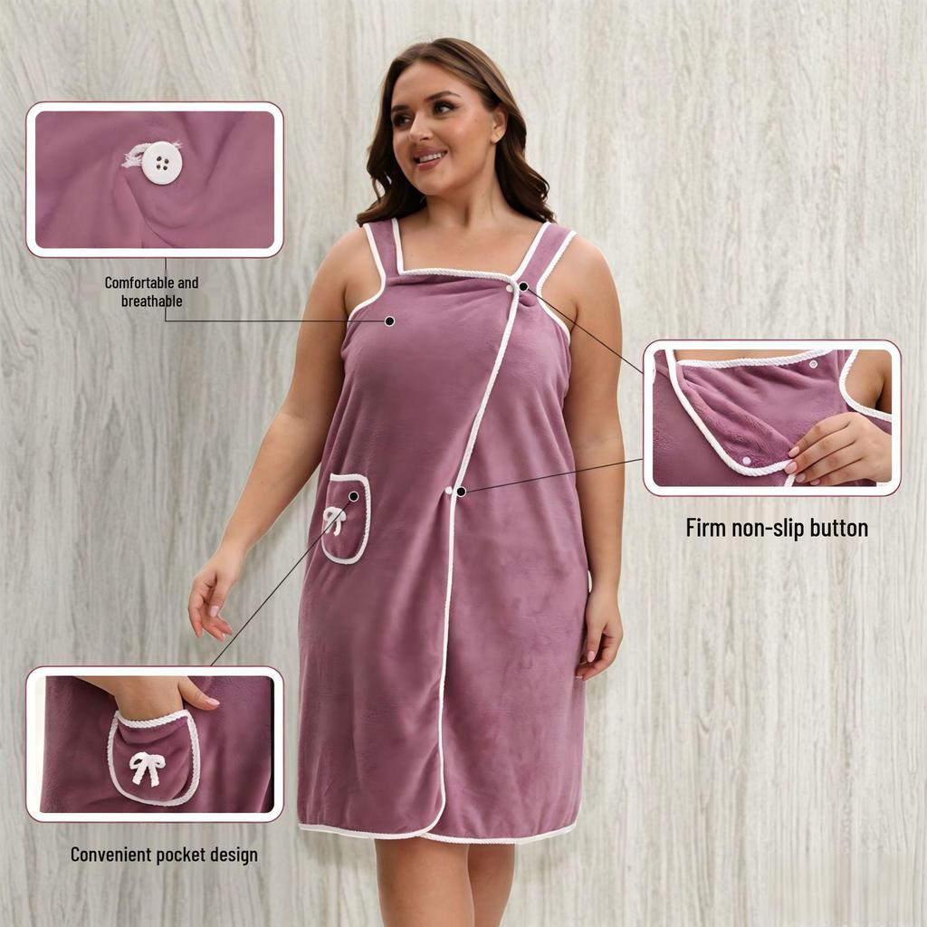 Women's Wearable Coral Fleece Bathrobe - Absorbent, Quick-Drying, Thickened, Sling Vest, Bandeau Style for Home or Beauty Salon.