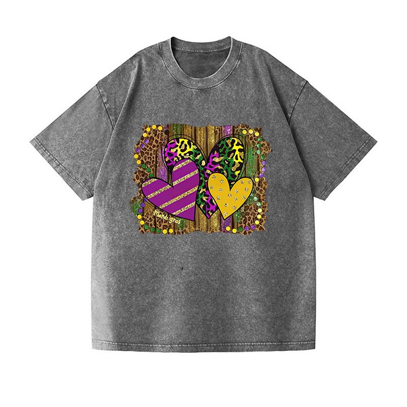 Harajuku Men's Pure Cotton Washed T-shirts Casual Loose Short Sleeve Vintage Carnival Party Heart Printing Tunics