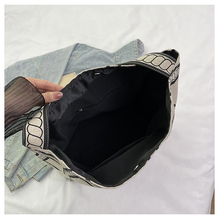 Damen Leinen Schultertasche mit großer Kapazität - Mori Stil Totem Design