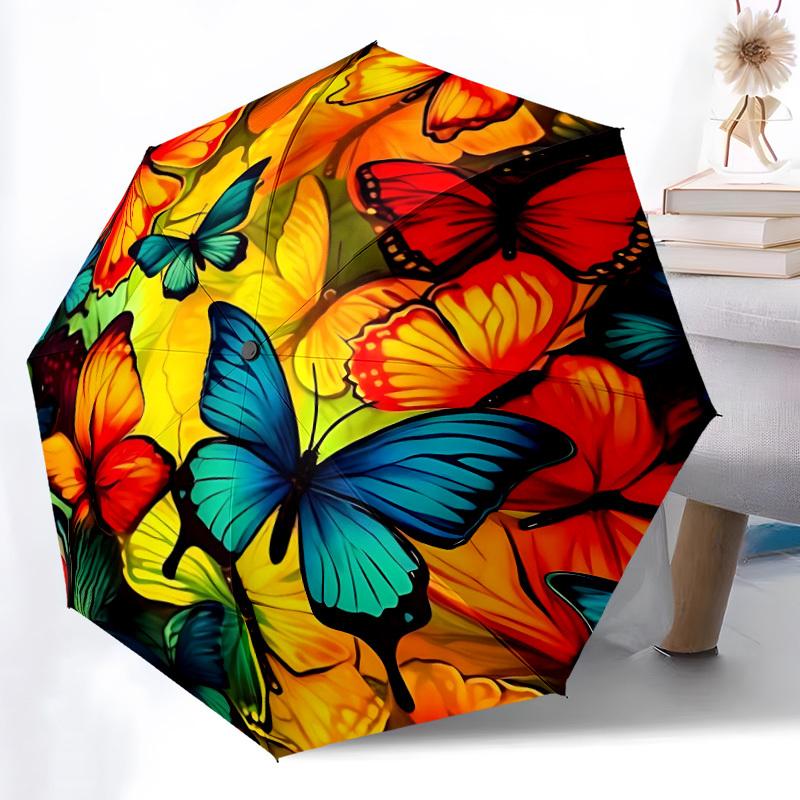 

1pc Automatic Open/Close Umbrella with 8-Rib Heavy-Duty Windproof Frame, Automatic Folding Compact Portable Umbrella for Men & (as the picture,Iron&8K)
