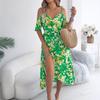 2025 New Fashion Trend Spring Summer Off-the-shoulder Crossover V-Neck Flower Suspendron Maxi Dress Resort Dress Women's