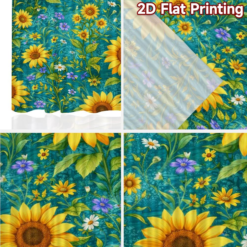 2D FLAT PRINTING 2pcs Curtains (Without Rod) Sunflowers and Wildflowers Scene Chic Curtains&Drapes Polyester Easy Install