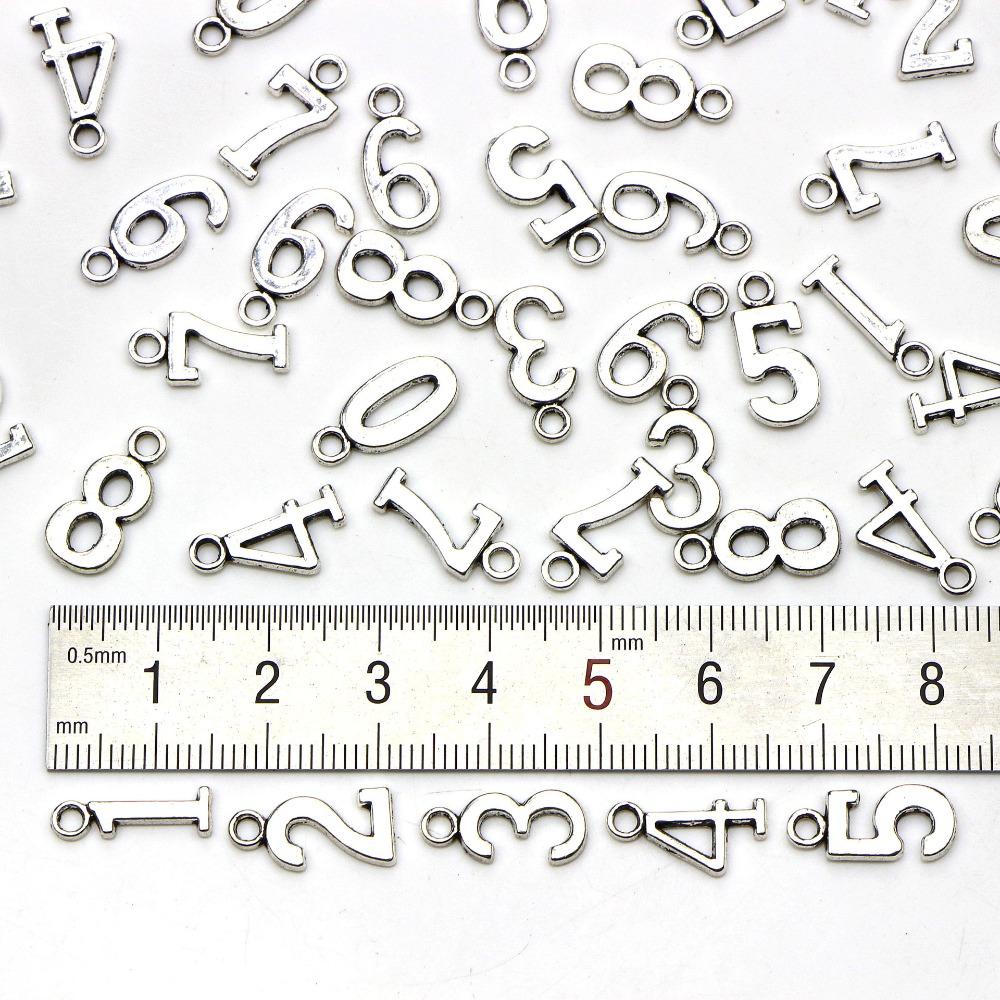 100pcs Sliver Numbers Charm Pendants Number 0-9 Alloy Charms Pendants for DIY Crafts