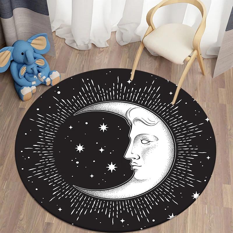 Tapijt in Scandinavische stijl met zon en maan, rond, woonkamer, bed, badkamer, kinderkamer vloerdecoratie, antislip mat 40x40cm