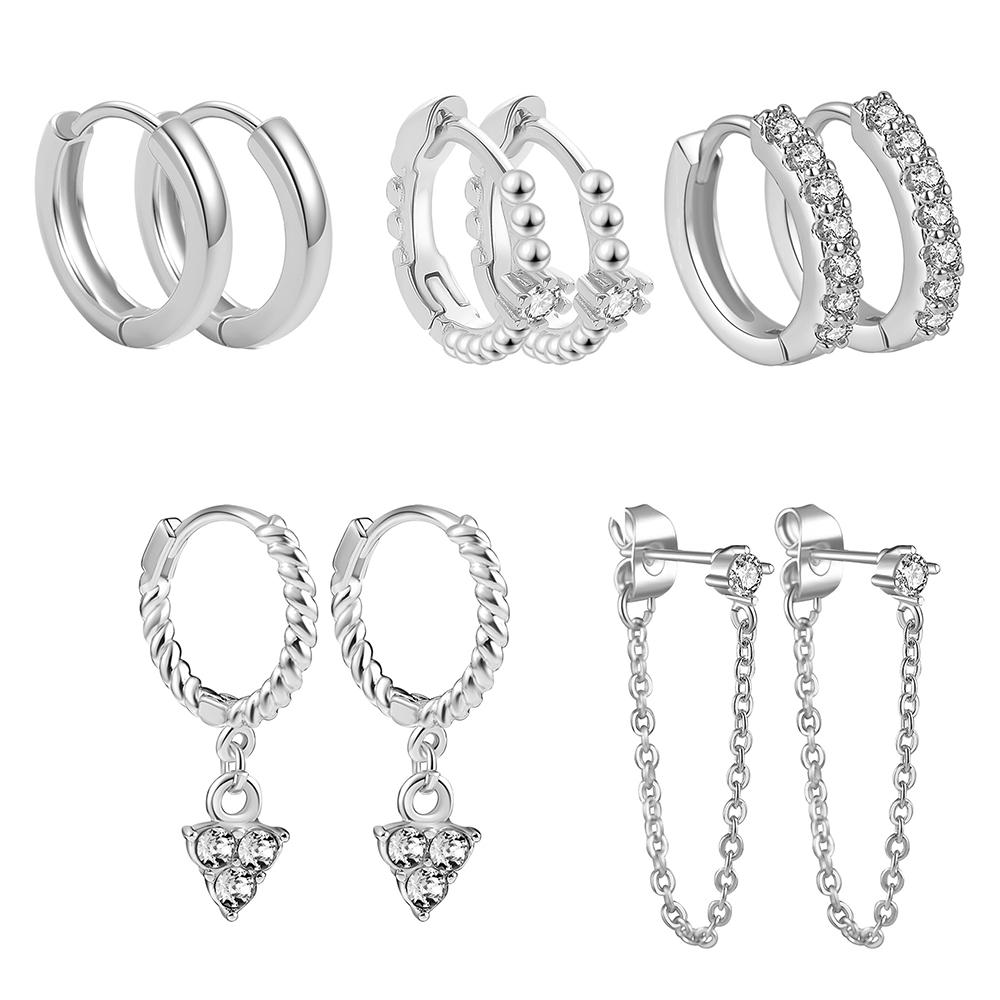 

5pair/set Copper Color Small Hoop Earrings for Women CZ Zircon Crystal Huggies Tiny Cartilage Earrings Zircon 2022 Trend