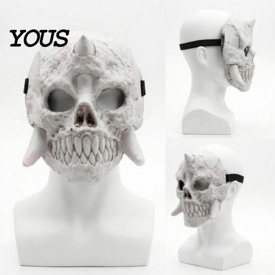 Horror Skull Mask Halloween Skeleton Mask, Fanged Distressed Cosplay Full Face for Costume Party Props Adults