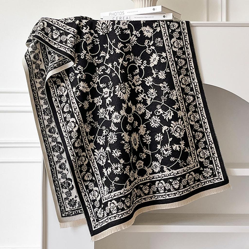 Scarf Female Winter Fringed Shawl Fairy Wind Flower Versatile Cashmere Thickened Warm and Cold Scarf Dual-purpose