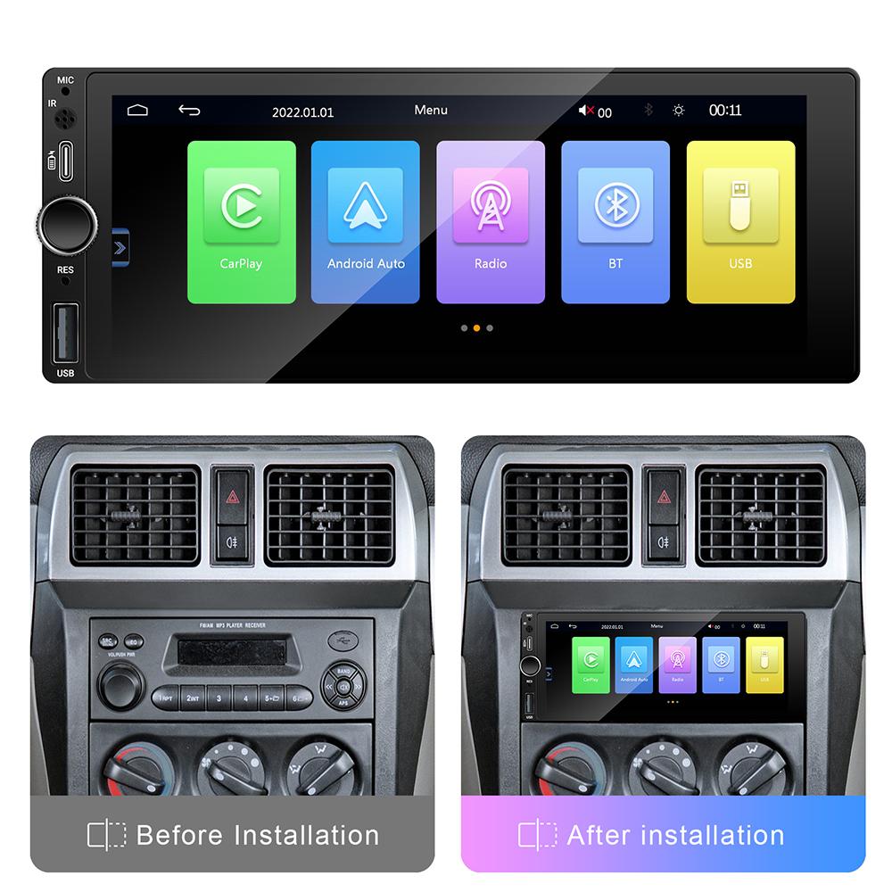 1DIN 6.86 Inch HD Touch Screeh Multimedia MP5 Player Auto Radio Wireless CarPlay Android Auto For Universal Car Radio BT FM AUX