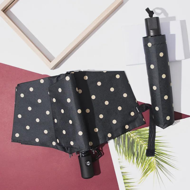 Polka Dot Black Glue UV Protection Folding Parasol – Korean Small Fresh Design for Sun/Rain