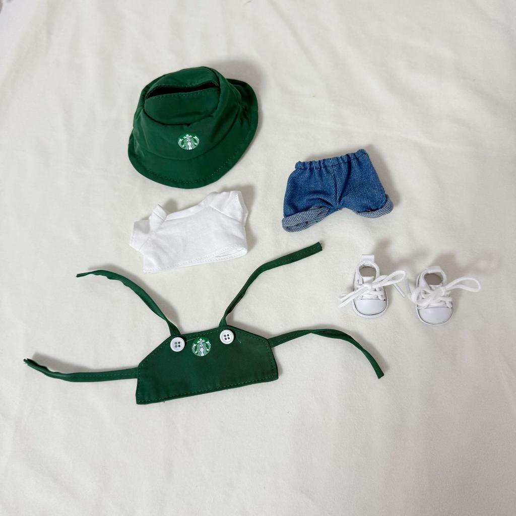 For Labubu V1 V2 V3 Doll Clothing Fashion Overalls Bib Hat T-Shirt Shorts Shoes Set Kawaii Coffee Working Clothes Accessories