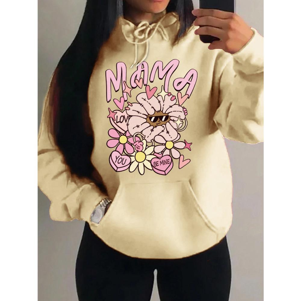 Mama Love You Beautiful Flower Pattern Hoodies Women Casual Comics Clothing Harajuku Y2K Hoody Autumn Fleece Woman