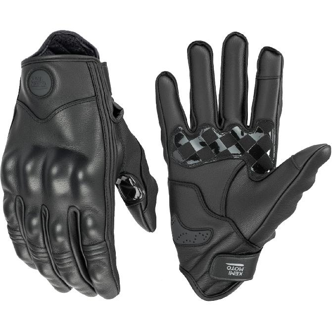 KEMIMOTO Motorcycle Leather Gloves, Sheepskin Protective Gloves for Men and Women, Touchscreen Compatible, Hard Knuckle, Gear for Motorcross Racing Medium