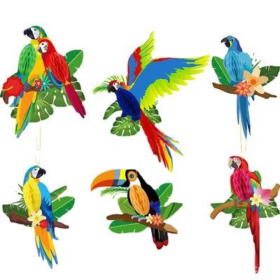 6Pcs Parrot Honeycomb Ball Hawaii Party Decoration Coloful Birds Pendnats Kids Happy Summer Tropical Aloha Hawaiian Party Decor