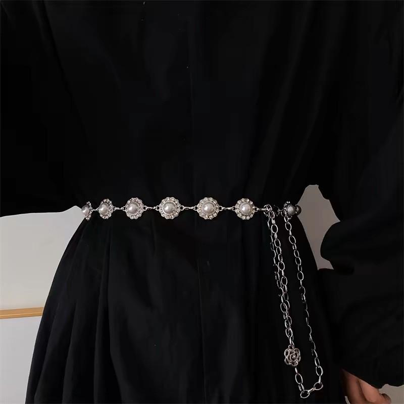 French Pearl Waist Chain For Women With Water Diamond Embellishments Fashion Jewelry Summer Accessory