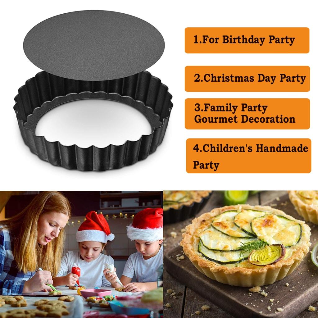 2PCS Tart Pie Pan Cake Baking Tray Non Stick Loose Base Mold Removable Bottom Hot