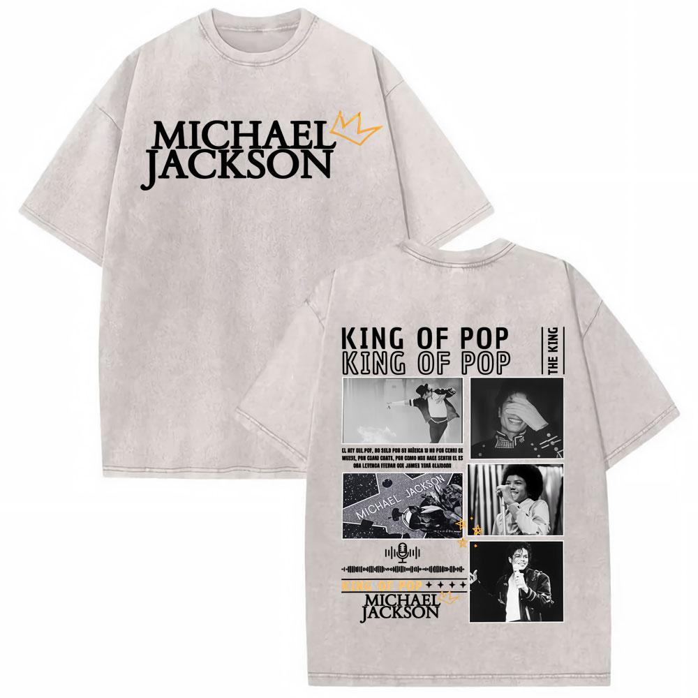 Michael Jackson King of Pop MJ Vintage Washed T-Shirt Herren Damen High Street Gothic Klassisches T-Shirt Sommer Oberteile Hip Hop T-Shirt
