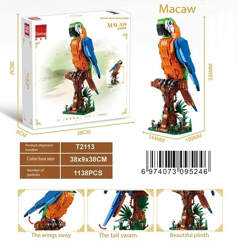 1138PCS Parrot Building Blocks Movable Wings Durable ABS Creative Desk Decor Educational Toy Gift for Kids Adults Birthday