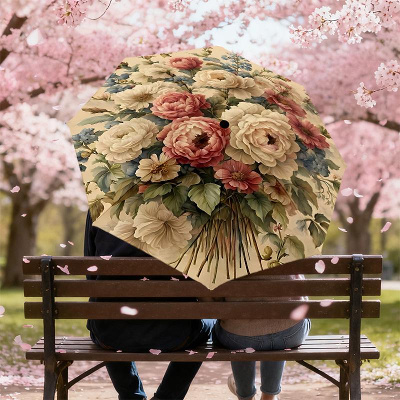 1PC Floral Pattern Umbrella-8-Rib Reinforced, Automatic Open, Lightweight & Durable, Cute Fashion Accessory for Outdoor, Beach, or Casual Use, Beach U