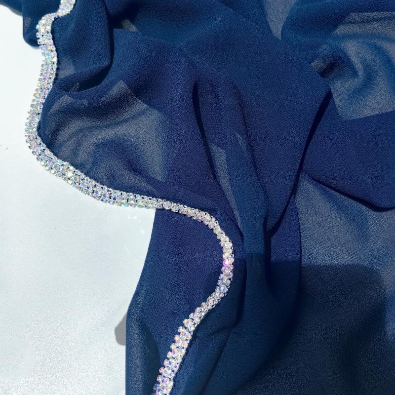 Luxury Sparkling Diamonds Long Side Scarf Women Muslim Long Scarves Light Weight Soft Turban Shawl Solid Scarves 70*180Cm