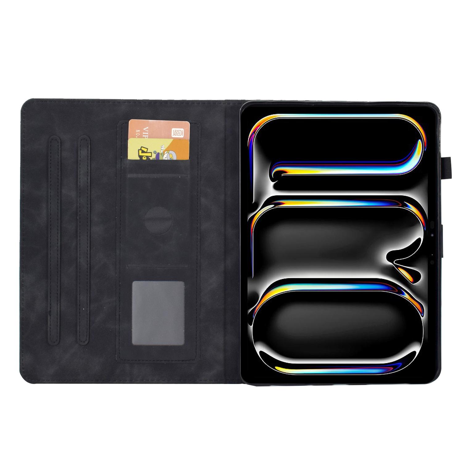 

A3 For iPad Pro 11 (2024) Case Card Slots Leather Tablet Cover Block Pattern Black
