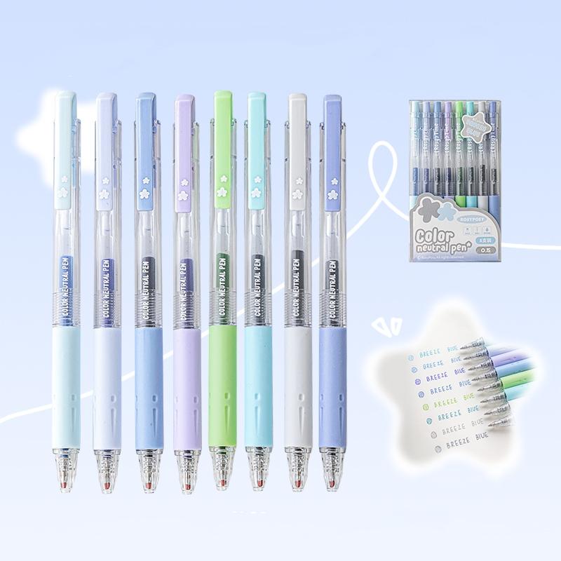 Set de 8 pixuri de culoare neutră Seasons, trandafir uscat și albastru briză, multicolore, 0,5 mm, pentru a scrie desen