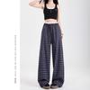 Women's High Waist Wide Leg Pants Straight Leg Trousers Plaid Print Lace Patchwork Casual Loose Fit Long Trousers For Summer Daily Wear
