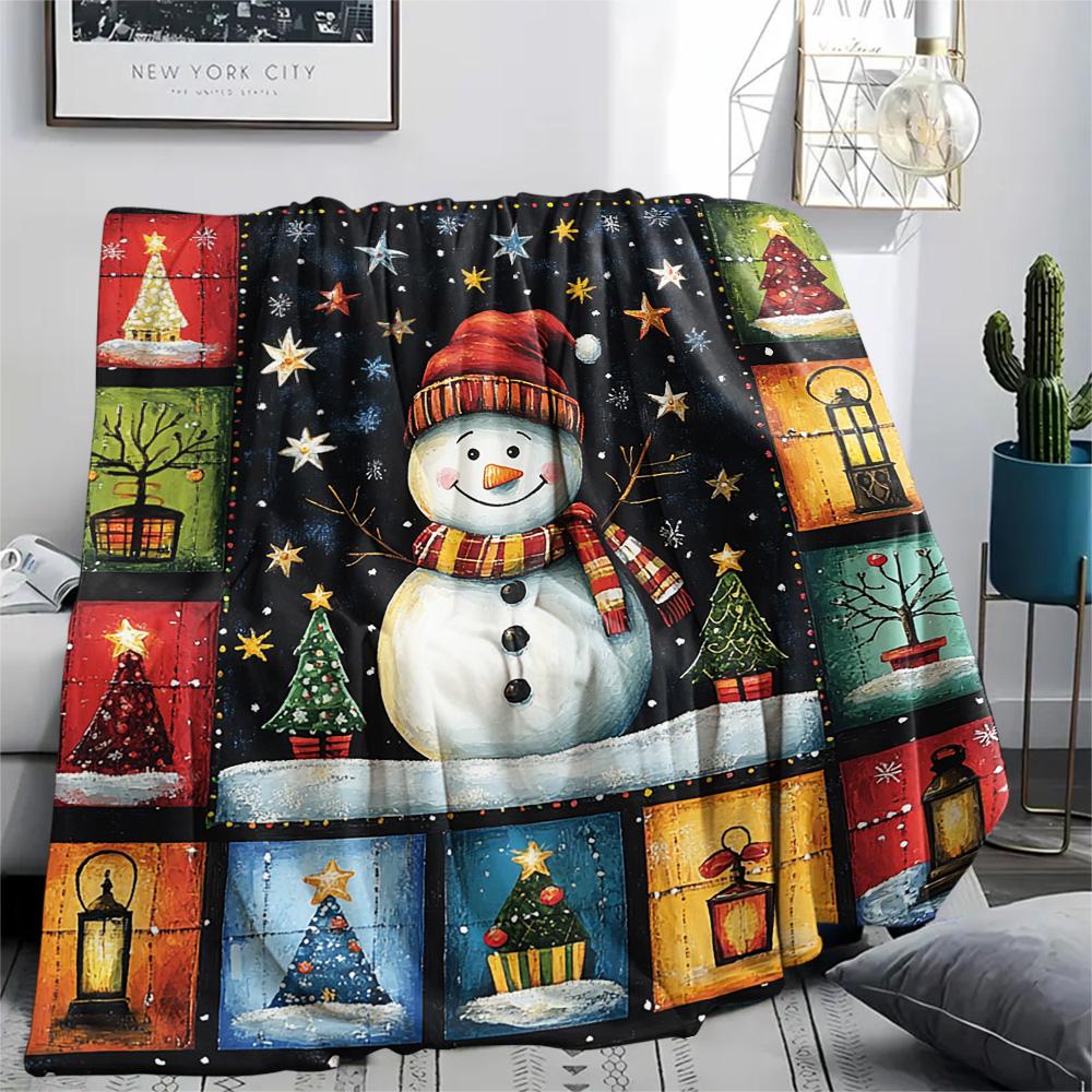snowman Print Flannel Blanket, High quality Comfortable for All Seasons, Home Decor, Warmth and Comfort, Perfect for Christmas Gifts