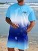Men's Gradient Short-Sleeve T-Shirt & Drawstring Shorts Beach Set