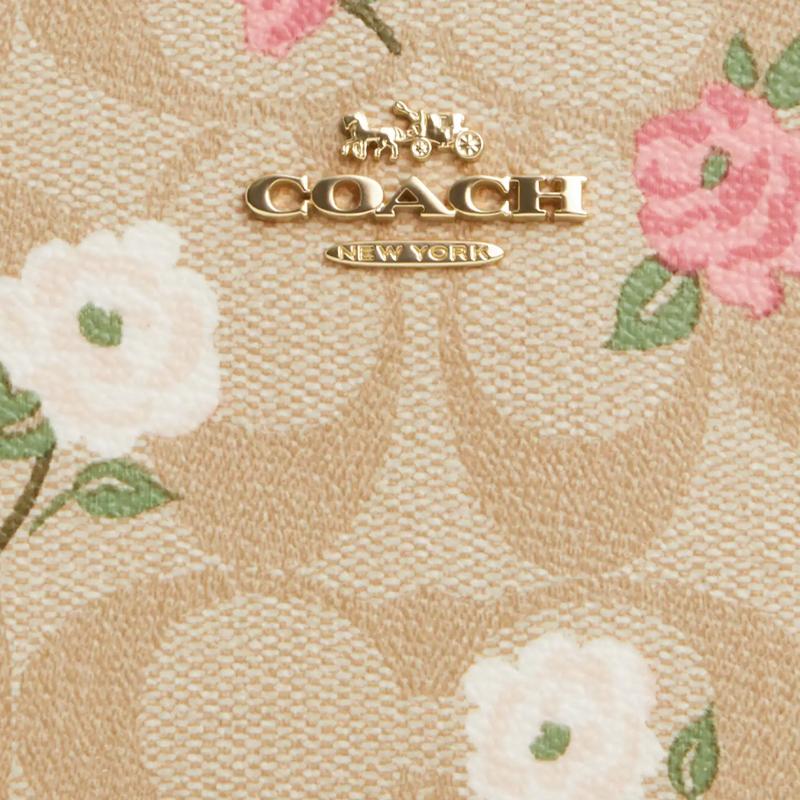 Coach Snap Wallet 11 Floral Print Snap Closure Signature Coated Canvas And Smooth Leather Wallet Women Wallet Gold Light-Khaki Multicolor CR969-IMOTV