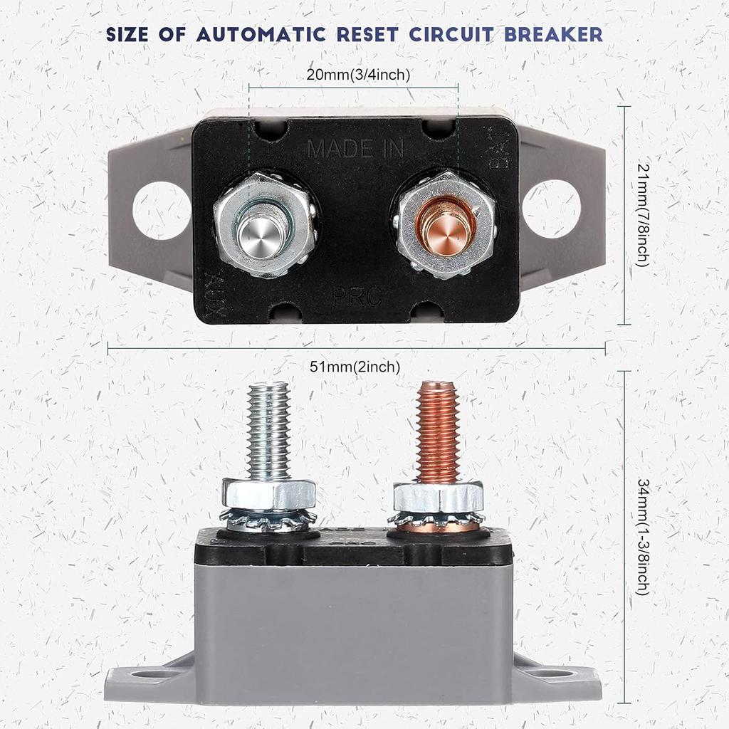 BBTO 4 Pieces DC 12V - 24V Automatic Reset Circuit Breaker Circuit Breaker With Cover Stud Bolt For Automotive And More (30 Amp)