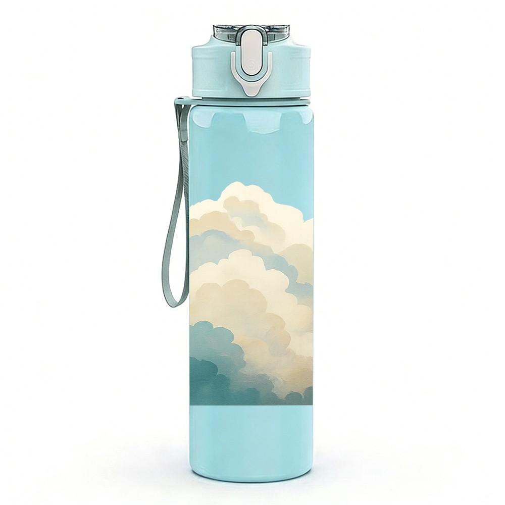 1PC Soft White Cloud Landscape Art 750ml Color Plastic Sports Water Bottle Leakproof Flip Straw Lid For Sports Office Home Use