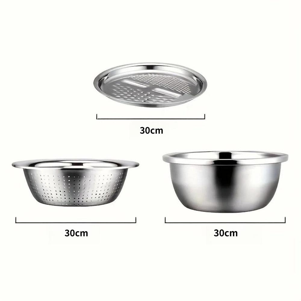 3-in-1 Edelstahl Gemüseschneider Hobel Multifunktionales Sieb zum Waschen und Schneiden von Obst, Gemüse Küchenhelfer