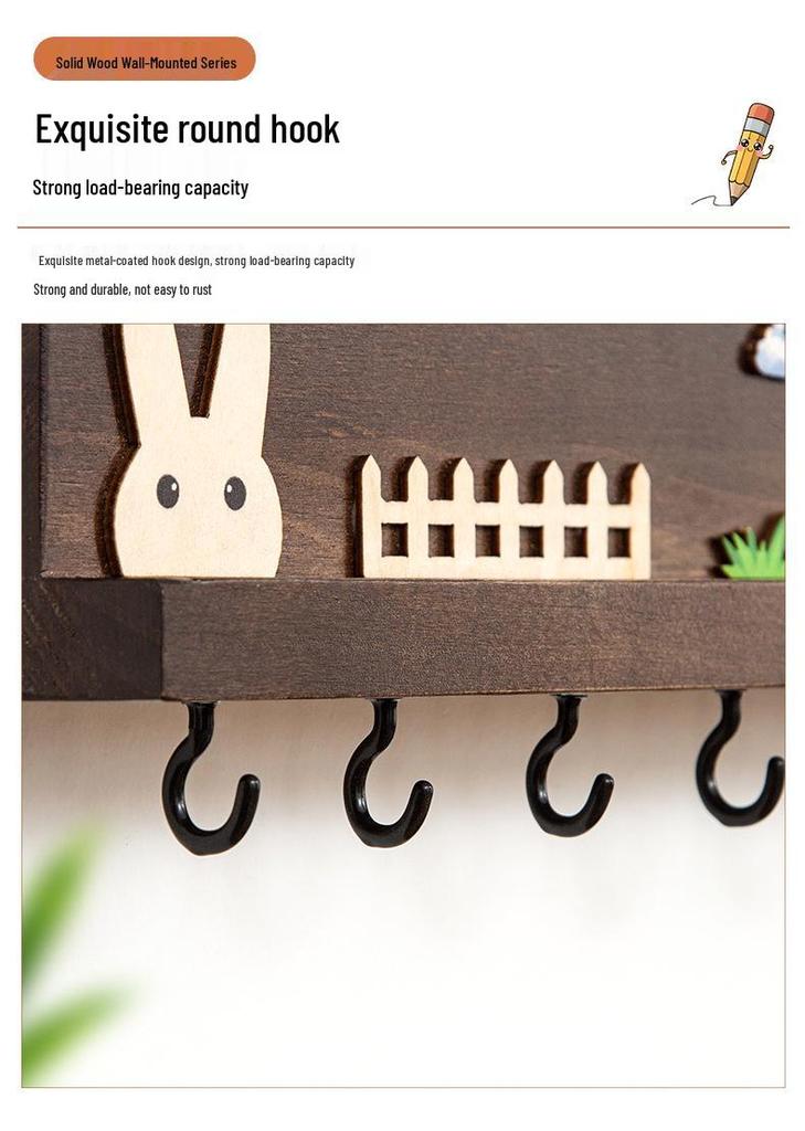 Nordic No-Drill Beech Wood Key Hook: Wall-Mounted Hallway Decor & Storage Rack