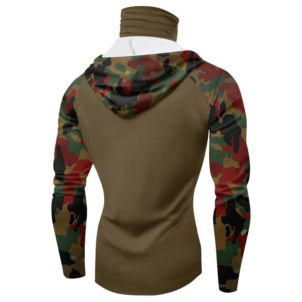 Men’s Long Sleeve Hooded Quick Dry T Shirt Lightweight Printed Sun Protection Top for Outdoor Sports Fishing Fitness