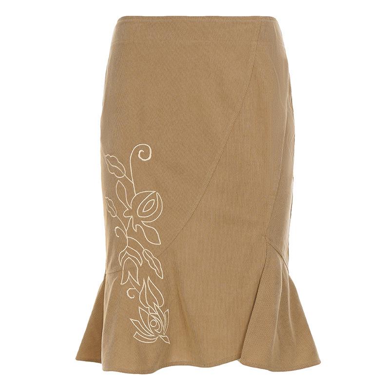 Европейская ретро вышитая юбка-рыбка - Элегантная, стройнящая, однотонный дизайн для женщин L