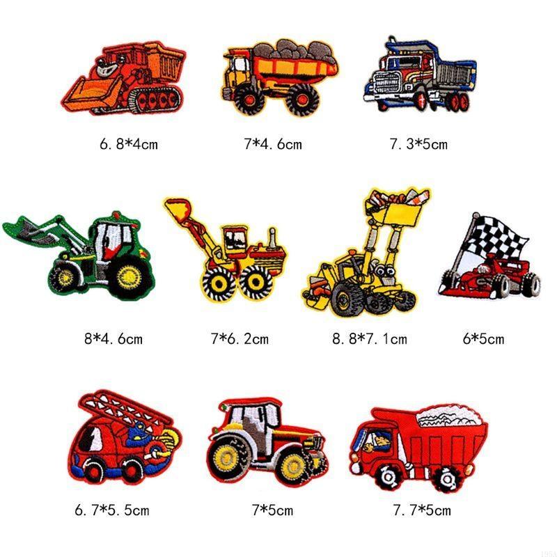 10Pcs DIY Engineering Vehicle Excavator Embroidery Fabric Clothes Patches Hot Melt Back Adhesive for Kids Shirts Pants Bag