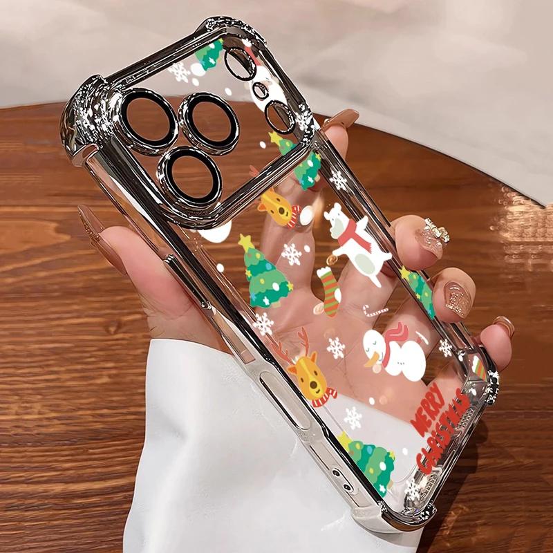 Christmas Festive Printed Plating TPU Phone Case For iPhone 17 16 15 14 13 12 11 Pro Max Plus Air 16E Clear Shockproof Cover
