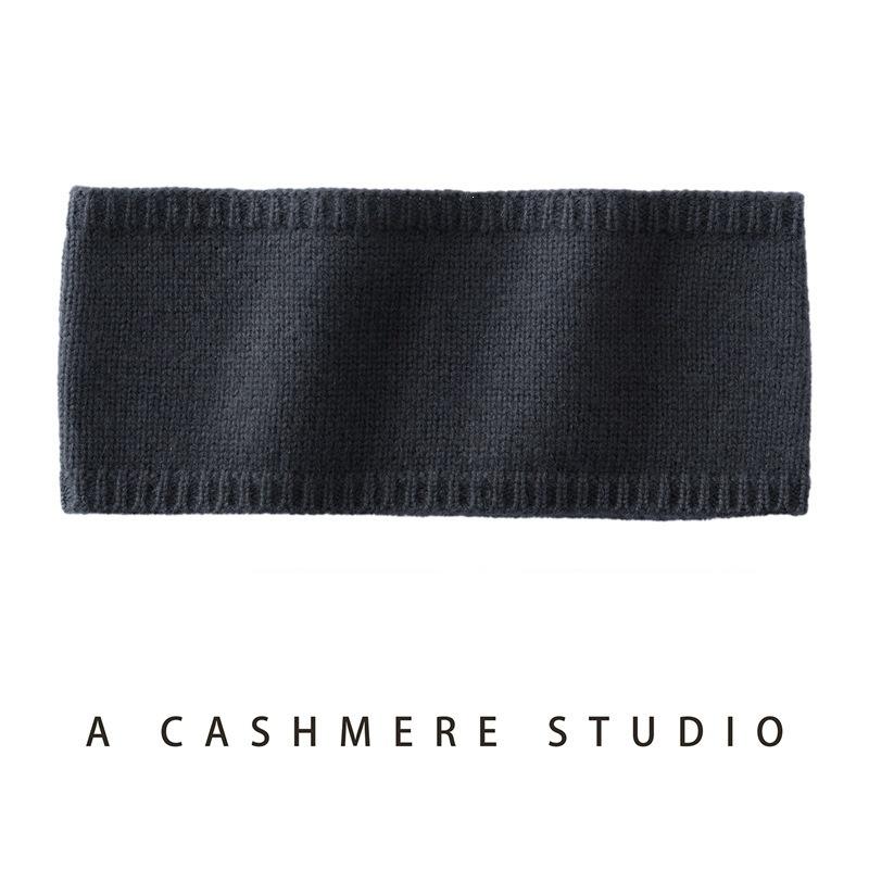 Autumn and winter new cashmere blended warm knitting flat solid color pullover cashmere headband women's black