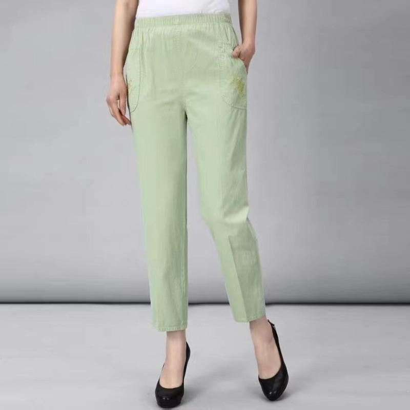 Summer Embroidery Women's Pants Stretch Casual Waist Office Outdoor Pant Breathable Cool Clothing