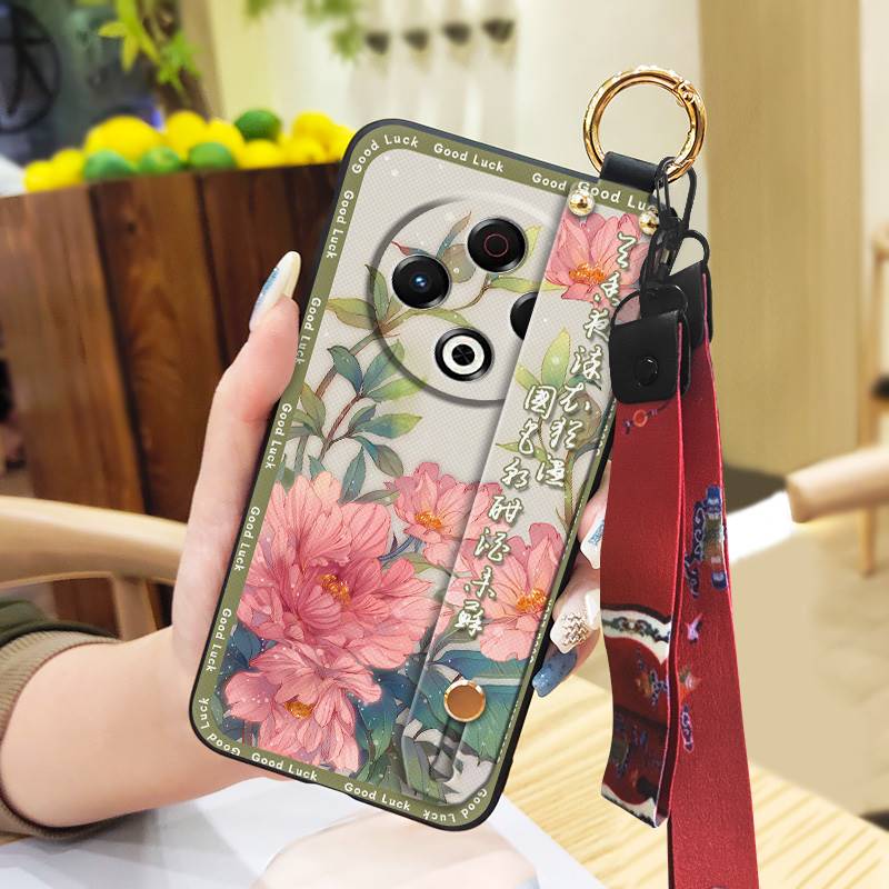 Lanyard Chinese style Phone Case For Tecno Spark30 4G/KL6 Elderly lady For Mom Dirt-resistant Fashion Kickstand Silicone