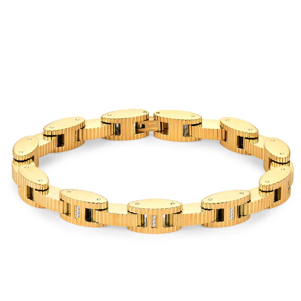 Zircon Inlay Stainless Steel 18K Gold Plated Anti-Tarnish Luxury Statement Jewelry for Women Men Bracelet Watch Band Style Chain