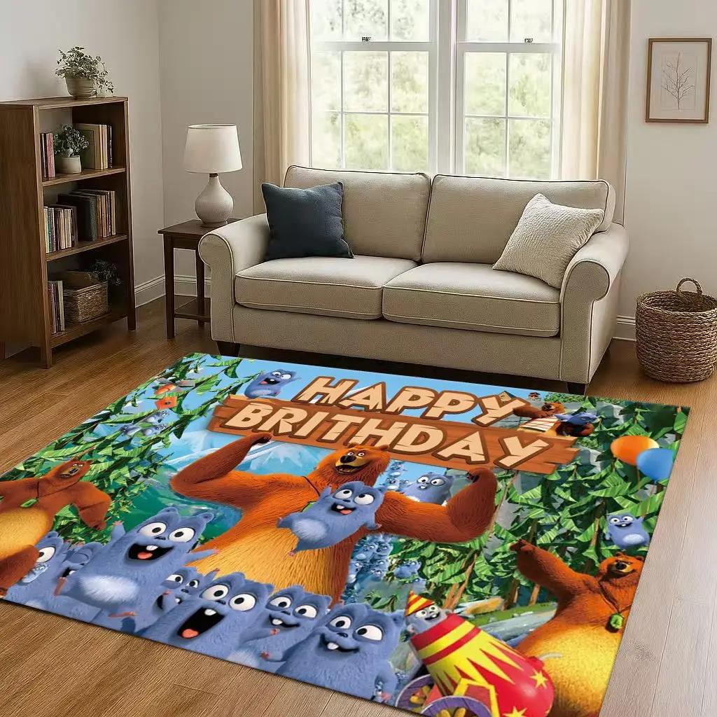 3D Kawaii Grizzy and The Lemmings Cartoon Living Room Non-Slip Area Rug Carpet for Bedroom Playroom Sofa,Home Doormat Gift Kid