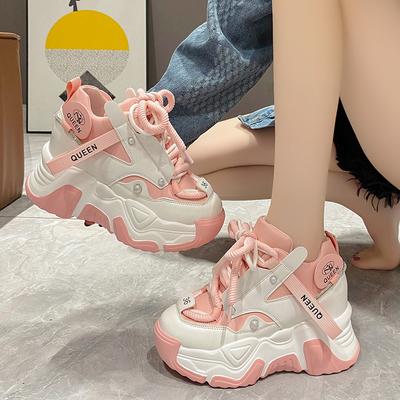 Mode Mode Neue Frühling Damen klobige Sneaker Freizeitschuhe 10CM Keilabsätze Plateau-Schuhe Chaussures Femme Sport Papa Schuhe Herbst