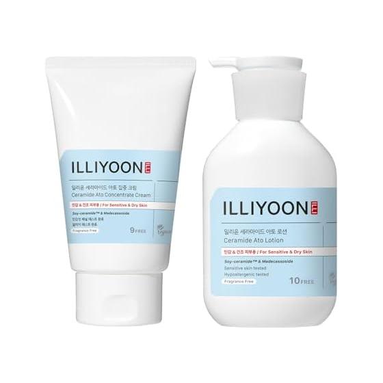 Illiyoon Ceramide Ato Intensive Cream & Lotion Set, Hypoallergenic, Sensitive Skin, Dry Skin, Moisturizing Care, Exfoliation Care, Moisturizing