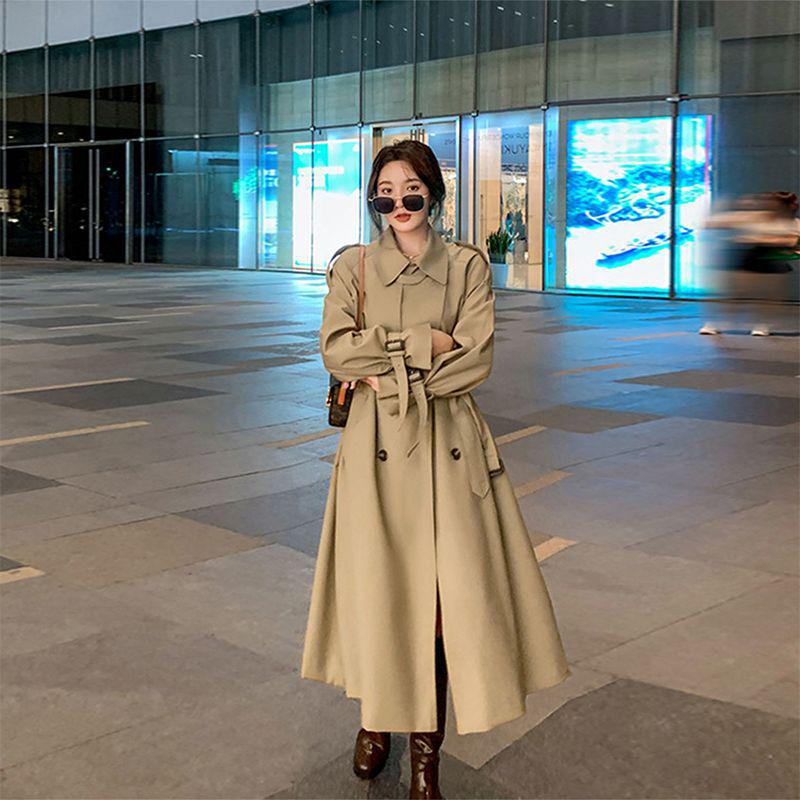 2025 Trendy Mid-Length British Style Women's Trench Coat - Spring/Autumn Casual Loose Fit with Stand-Up Collar