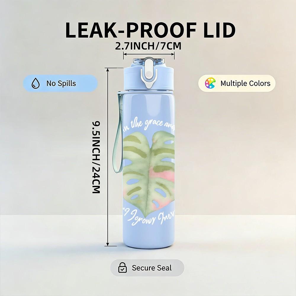 1PC Monstera Leaf Minimal Art 750ml Color Plastic Sports Water Bottle Leakproof Flip Straw Lid Suitable for Sports Office Home Use