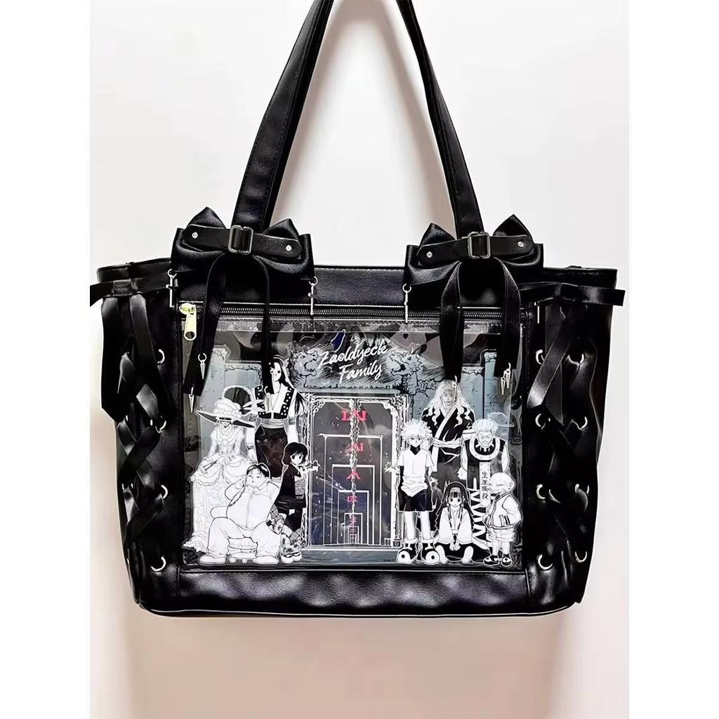 Japanese Sweet Women Ribbon Ita Bag Fashion Large Capacity Tote Bag Aesthetic Shoulder Bag Cute Lolita Girl Transparent Handbags